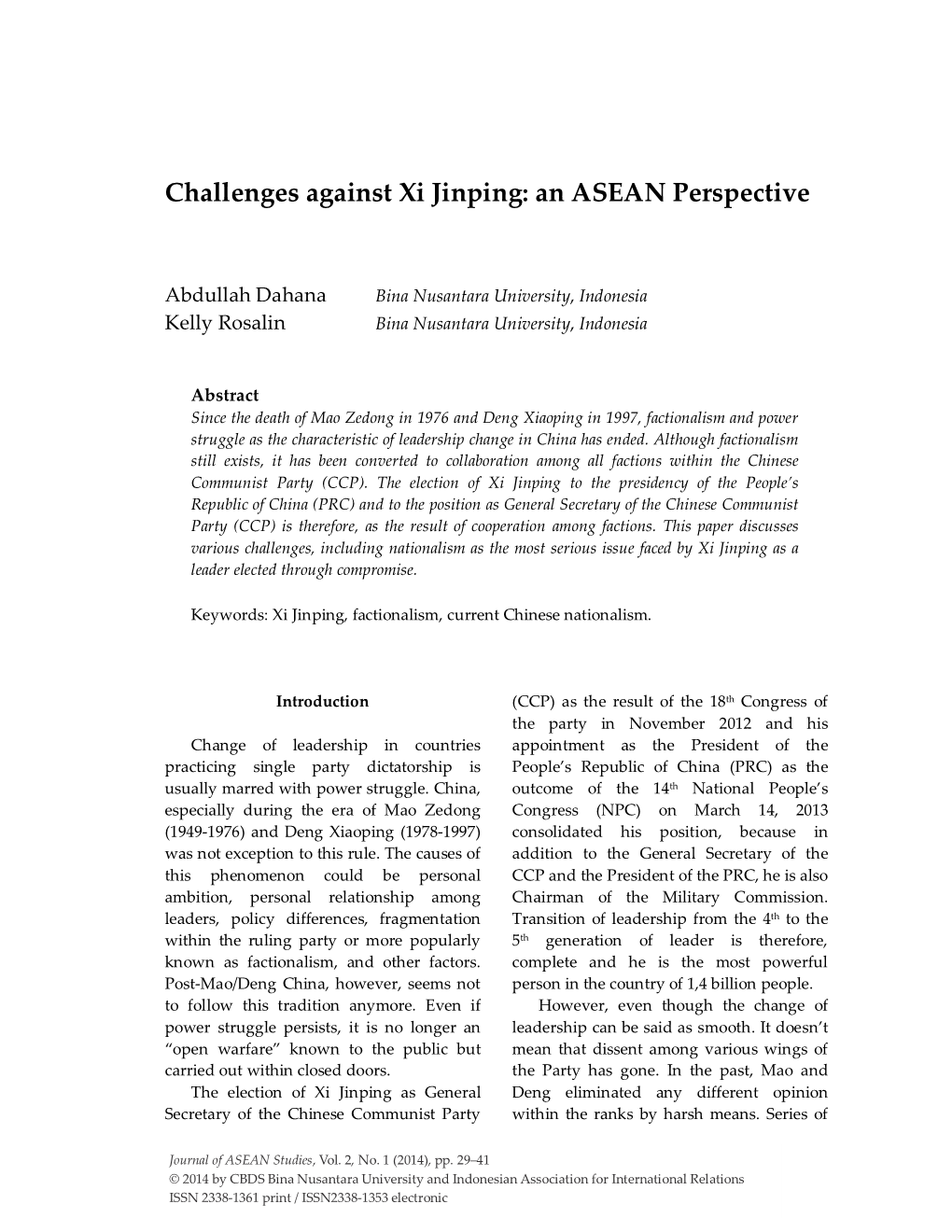 Challenges Against Xi Jinping: an ASEAN Perspective