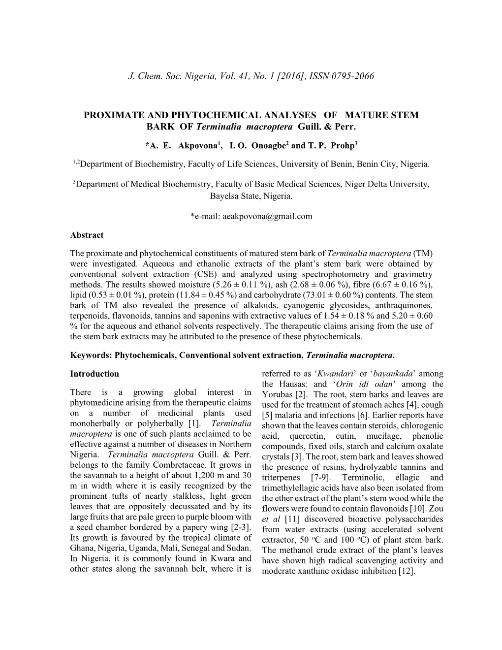 Issn 0795-2066 Proximate and Phytochemical Analyses Of