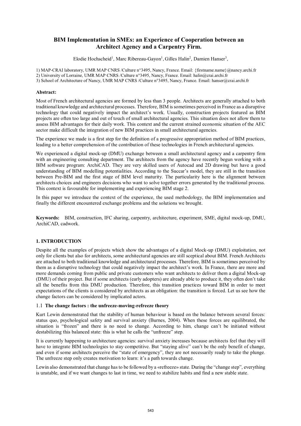 BIM Implementation in Smes: an Experience of Cooperation Between an Architect Agency and a Carpentry Firm