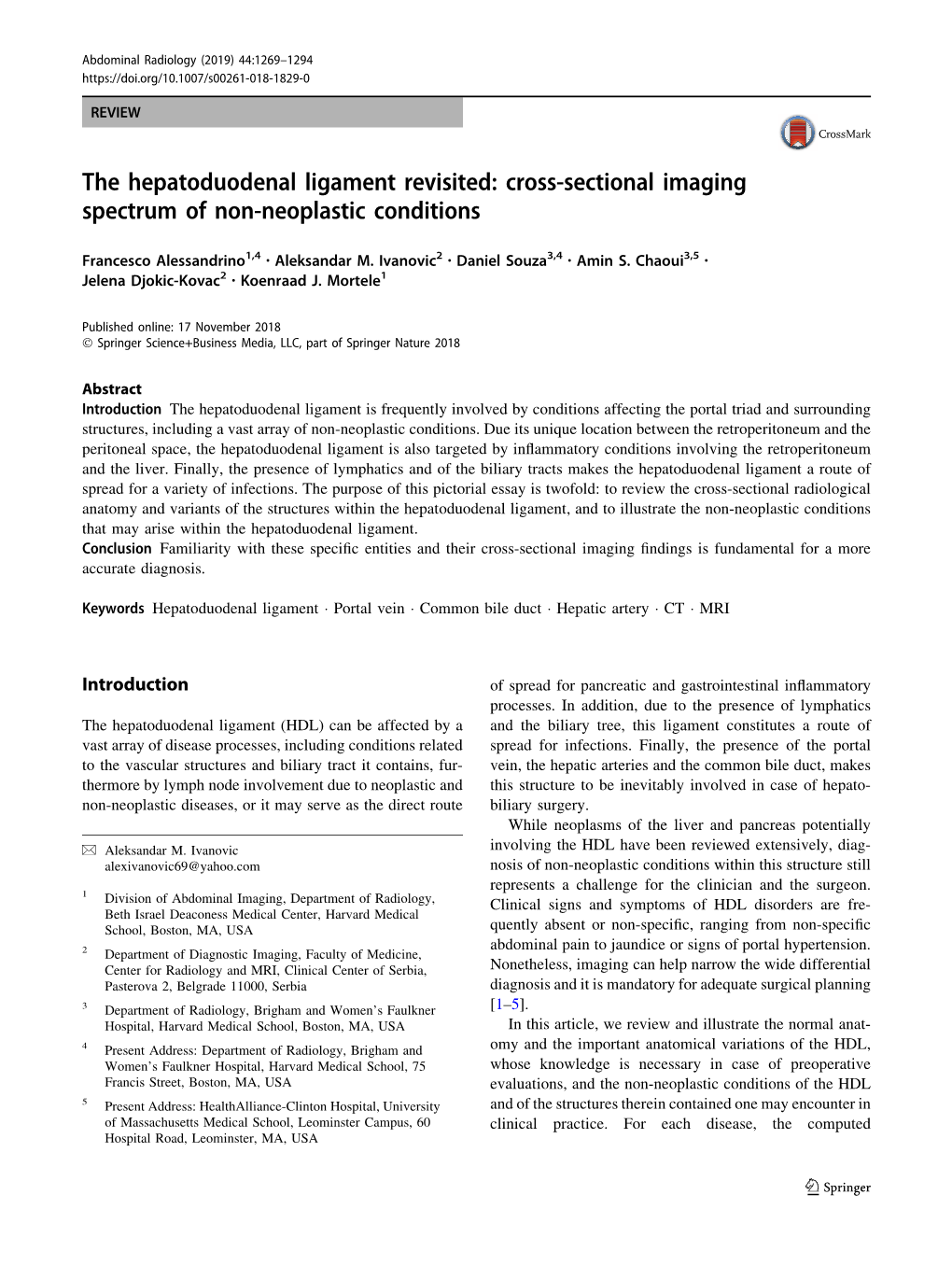 The Hepatoduodenal Ligament Revisited: Cross-Sectional Imaging Spectrum of Non-Neoplastic Conditions