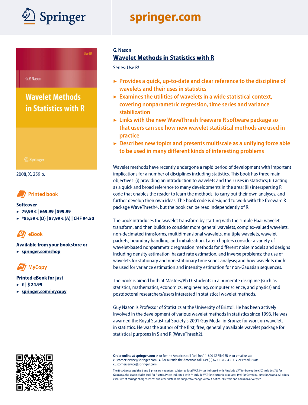 G. Nason Wavelet Methods in Statistics with R Series: Use R!