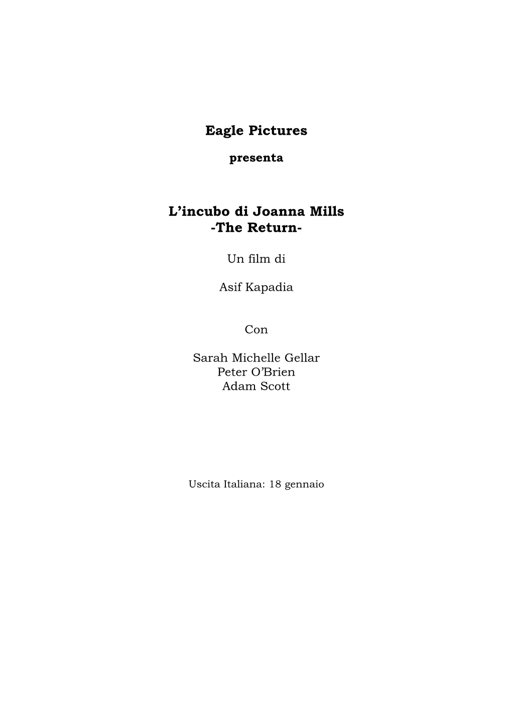 Eagle Pictures L'incubo Di Joanna Mills