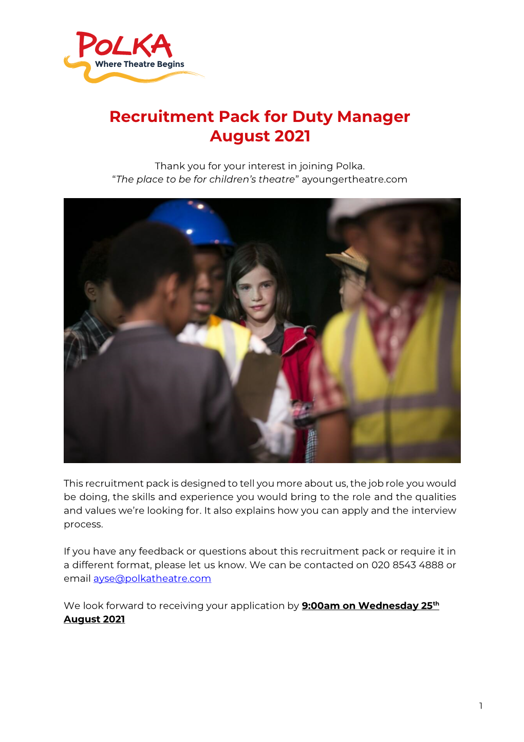 Recruitment Pack for Duty Manager August 2021