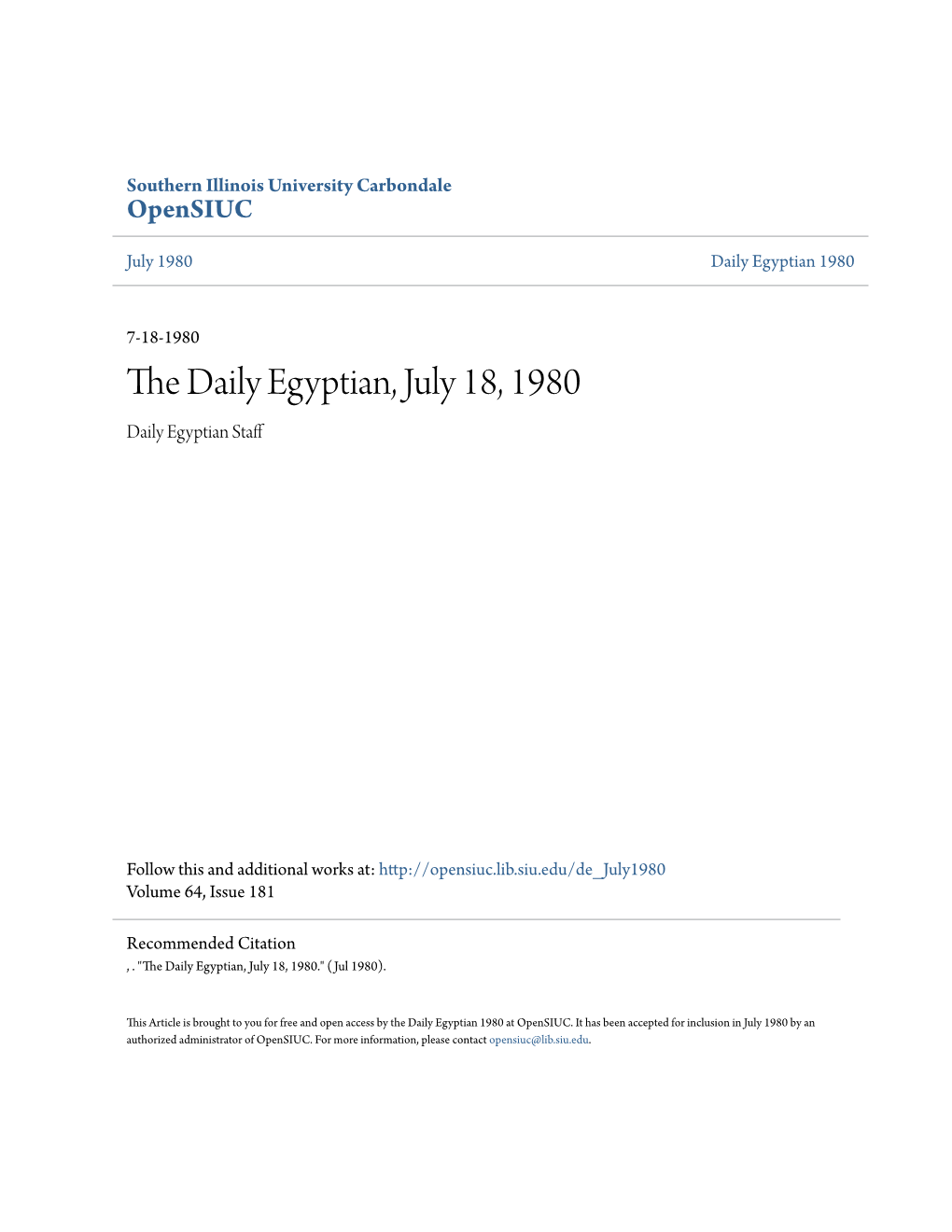 The Daily Egyptian, July 18, 1980