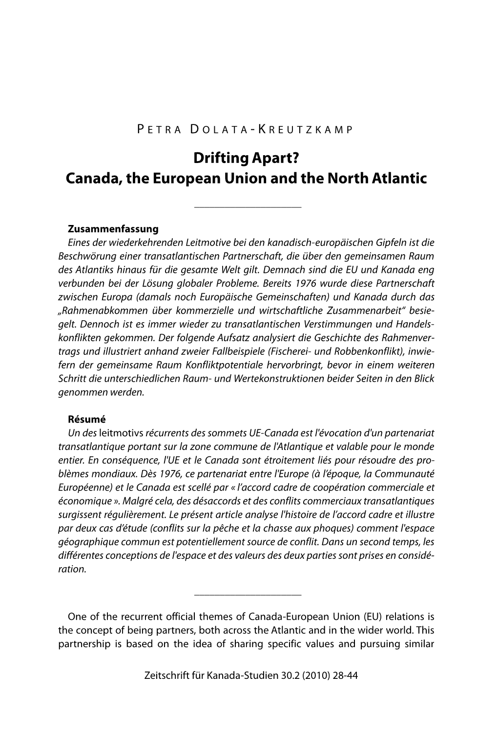 Drifting Apart? Canada, the European Union and the North Atlantic