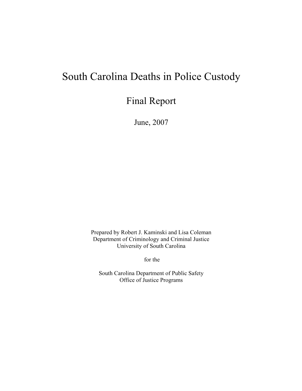 South Carolina Deaths in Police Custody 2006