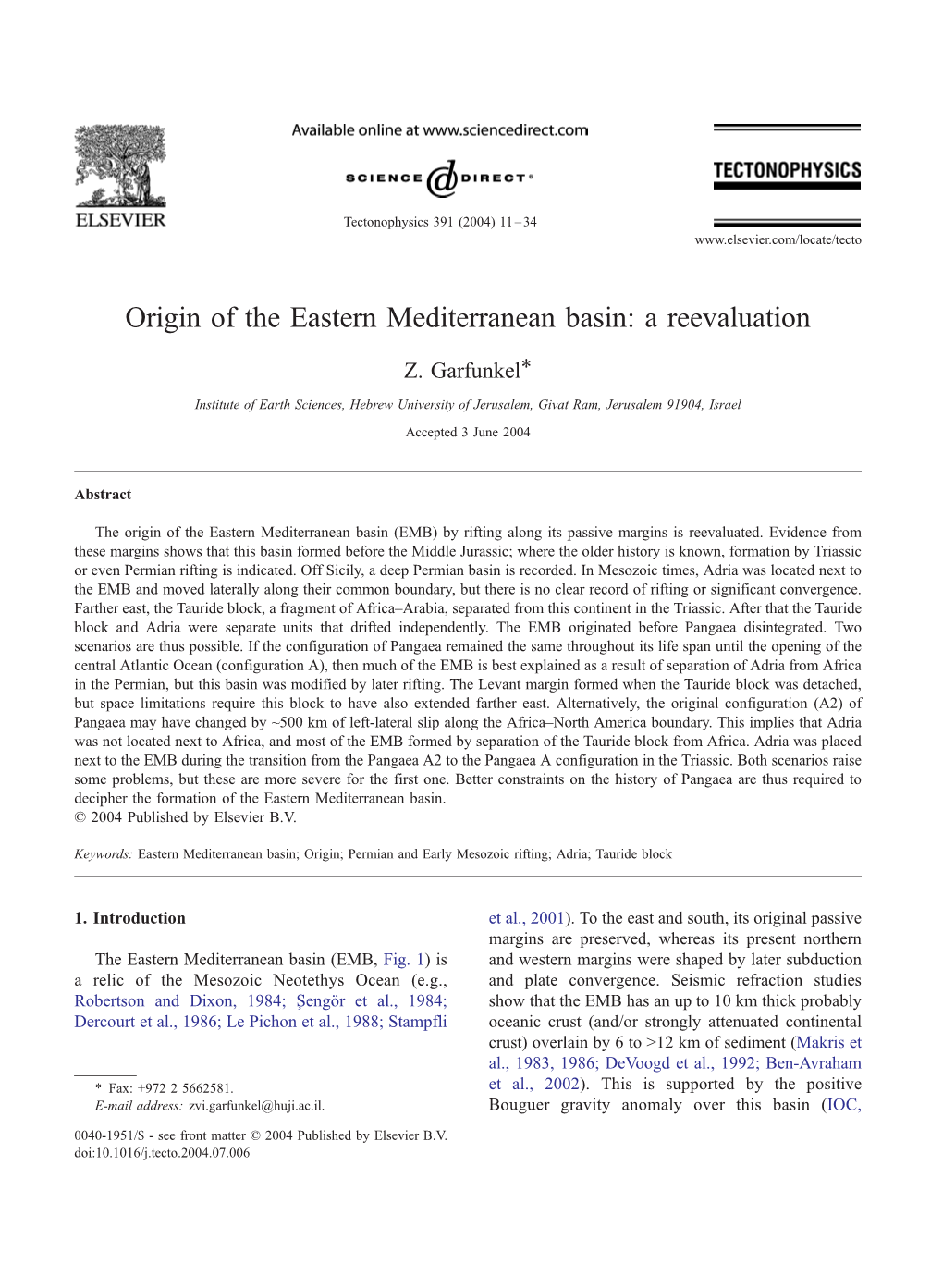 Origin of the Eastern Mediterranean Basin: a Reevaluation