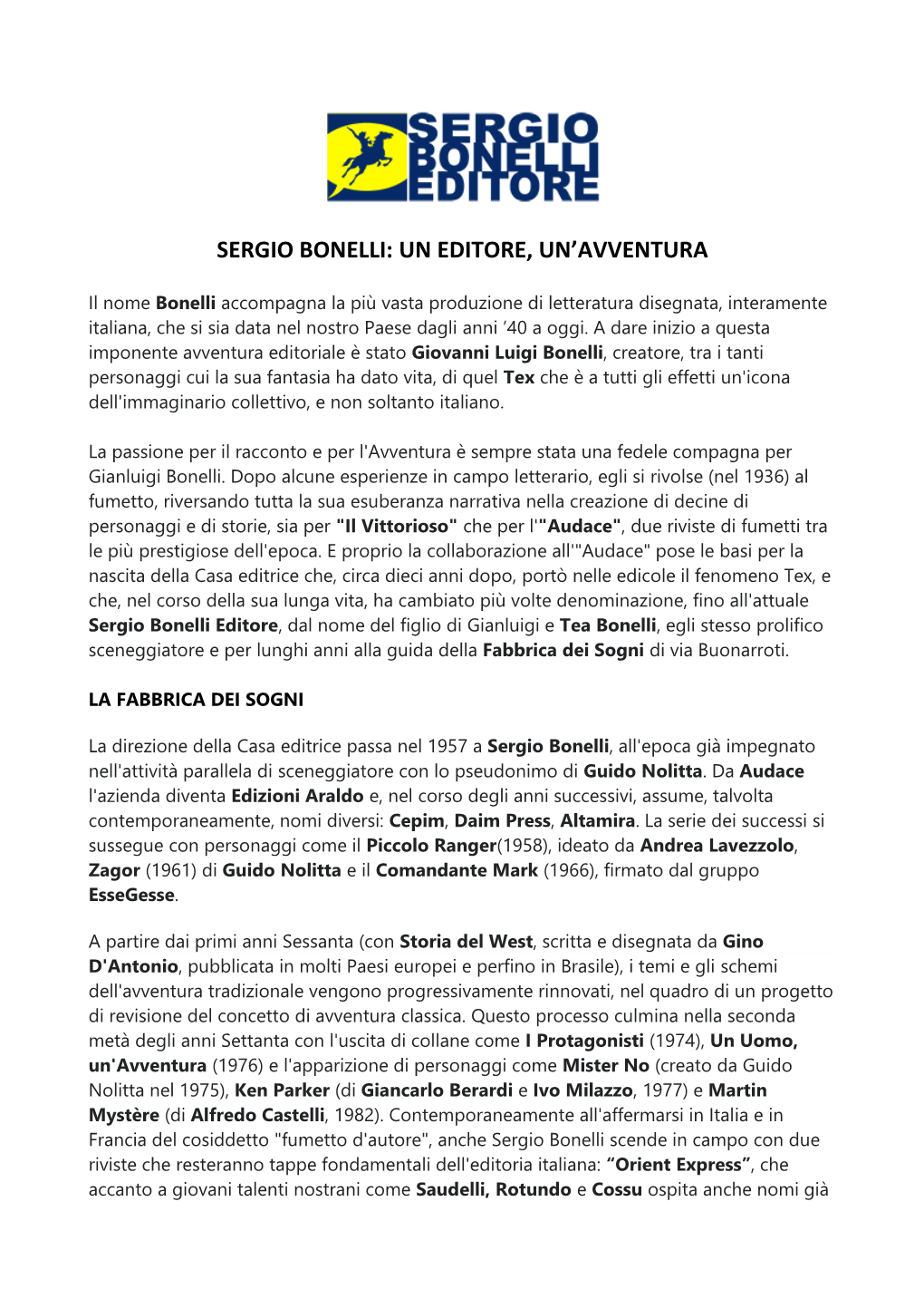 Sergio Bonelli: Un Editore, Un'avventura