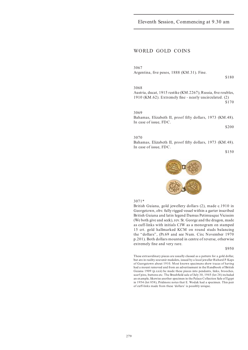 Eleventh Session, Commencing at 9.30 Am WORLD GOLD COINS