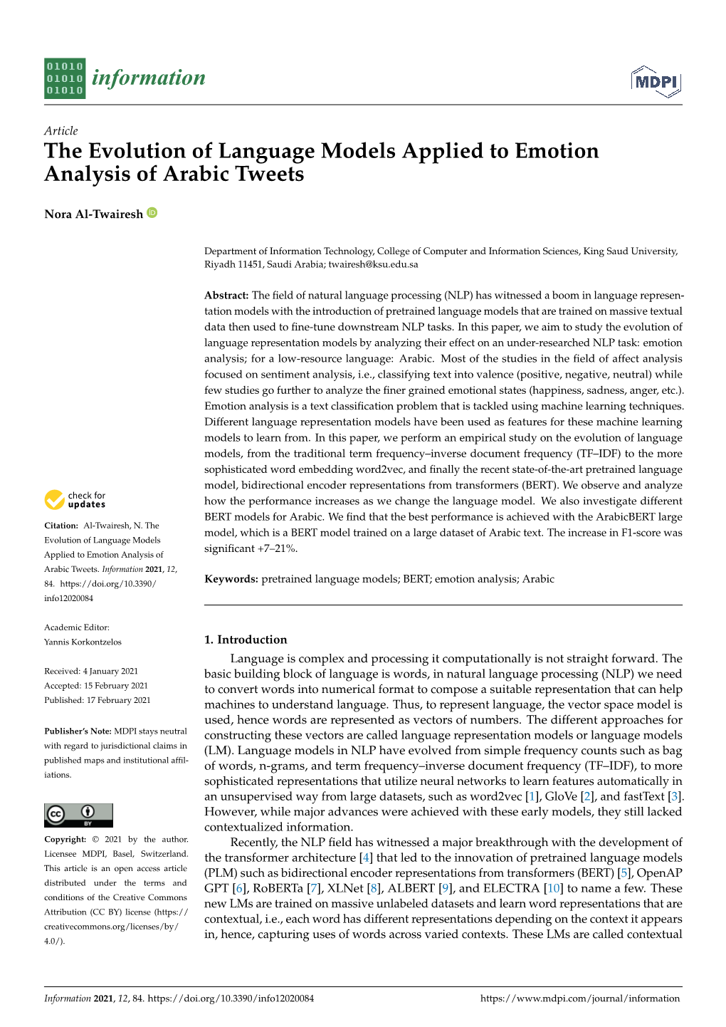 The Evolution of Language Models Applied to Emotion Analysis of Arabic Tweets