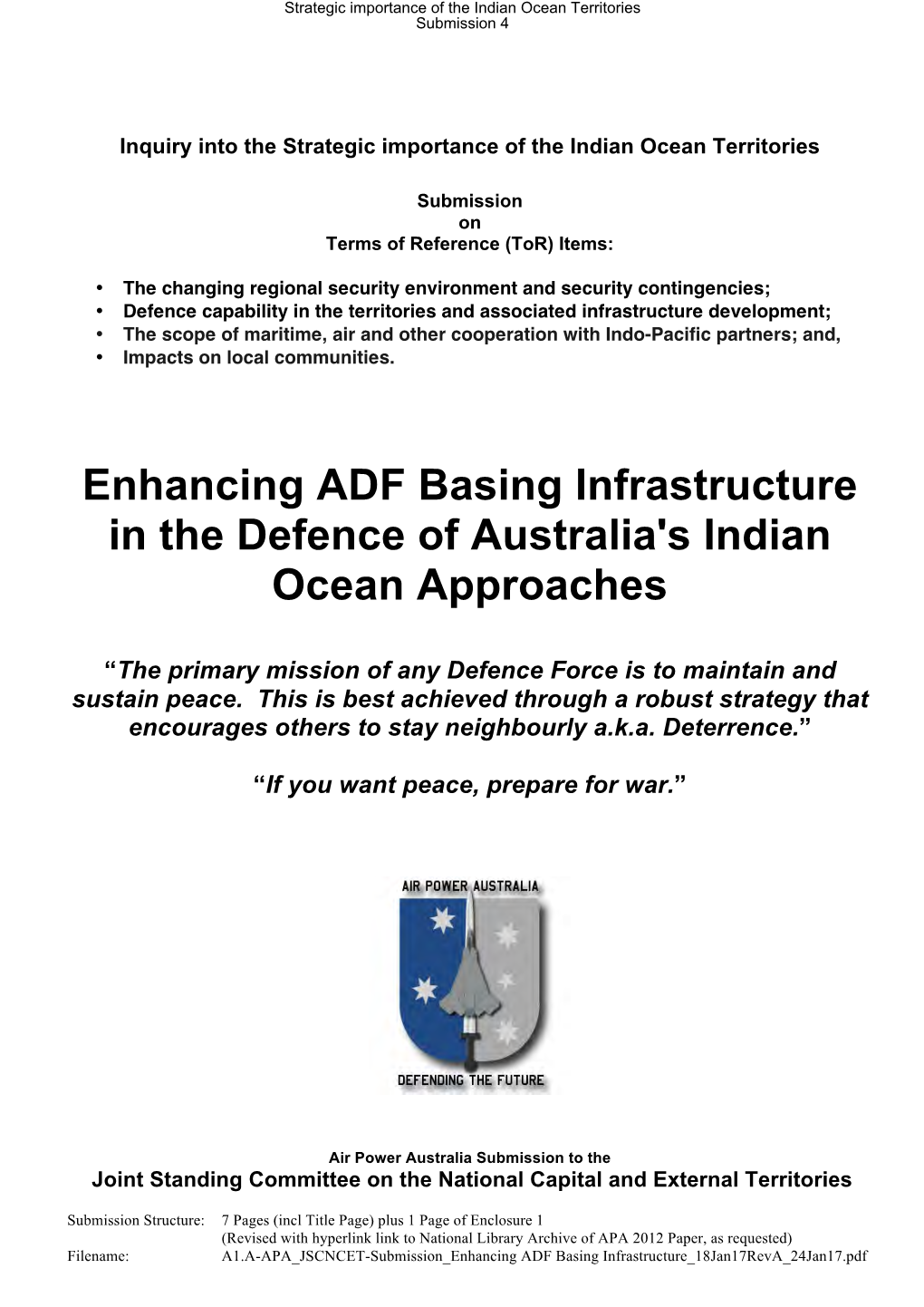 Enhancing ADF Basing Infrastructure in the Defence of Australia's Indian Ocean Approaches