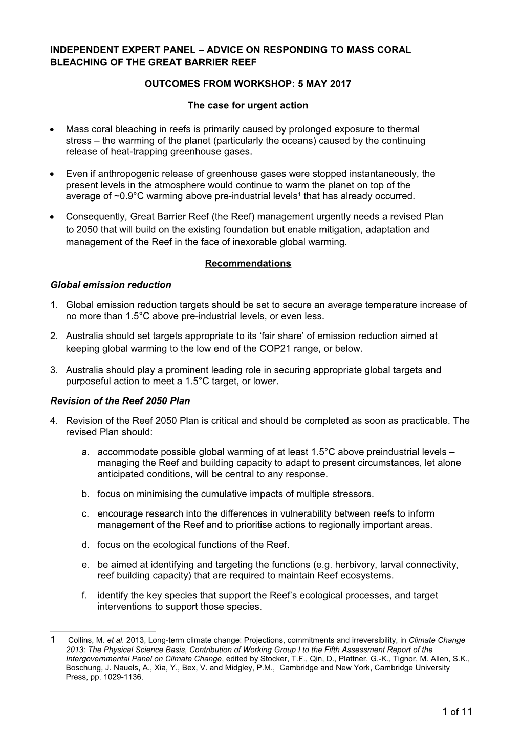 Advice on Responding to Mass Coral Bleaching of the Great Barrier Reef