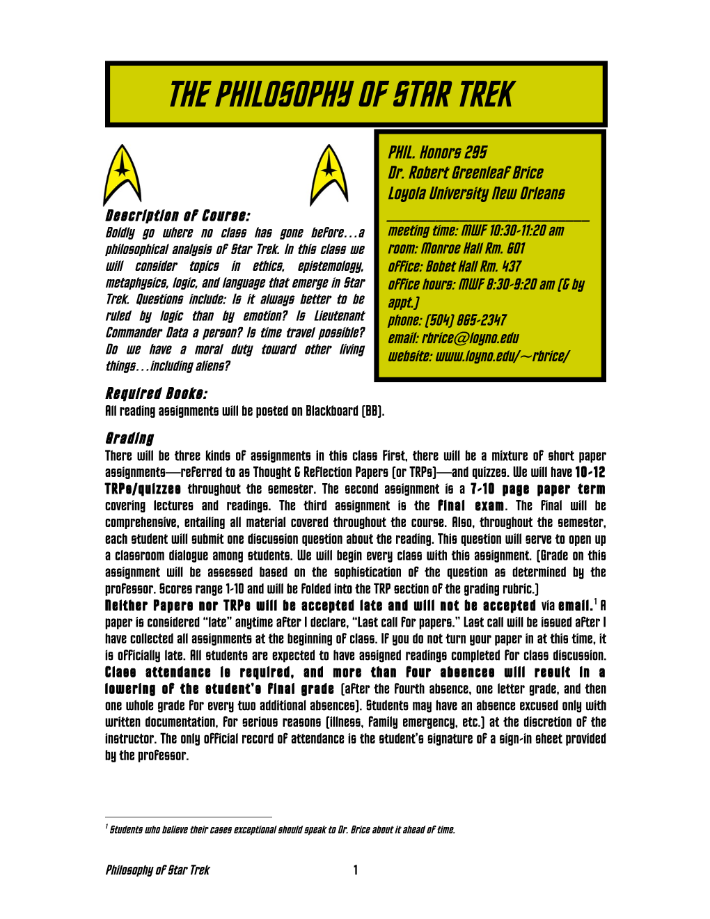 Star Trek Honors Syllabus