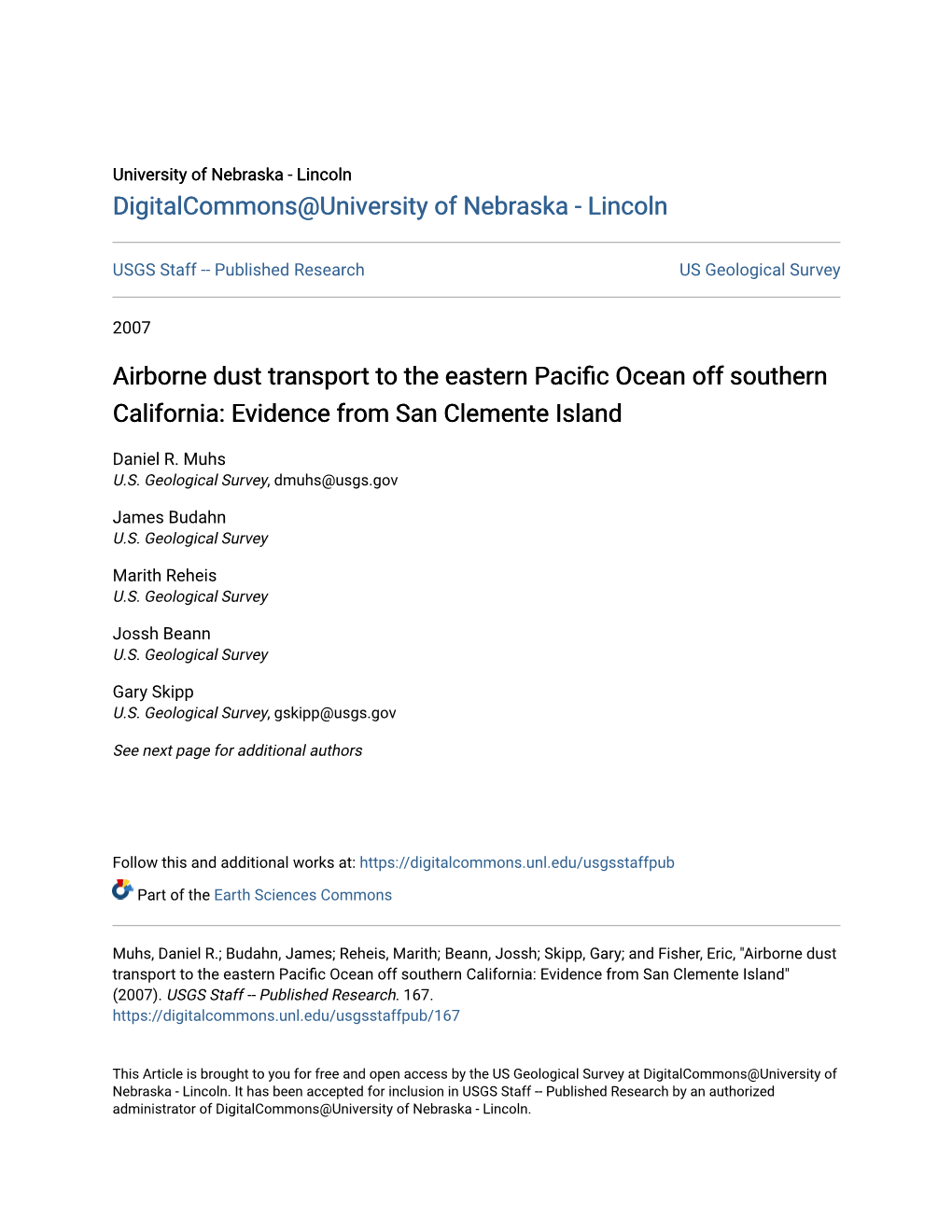 Airborne Dust Transport to the Eastern Pacific Ocean Off Southern California: Evidence from San Clemente Island