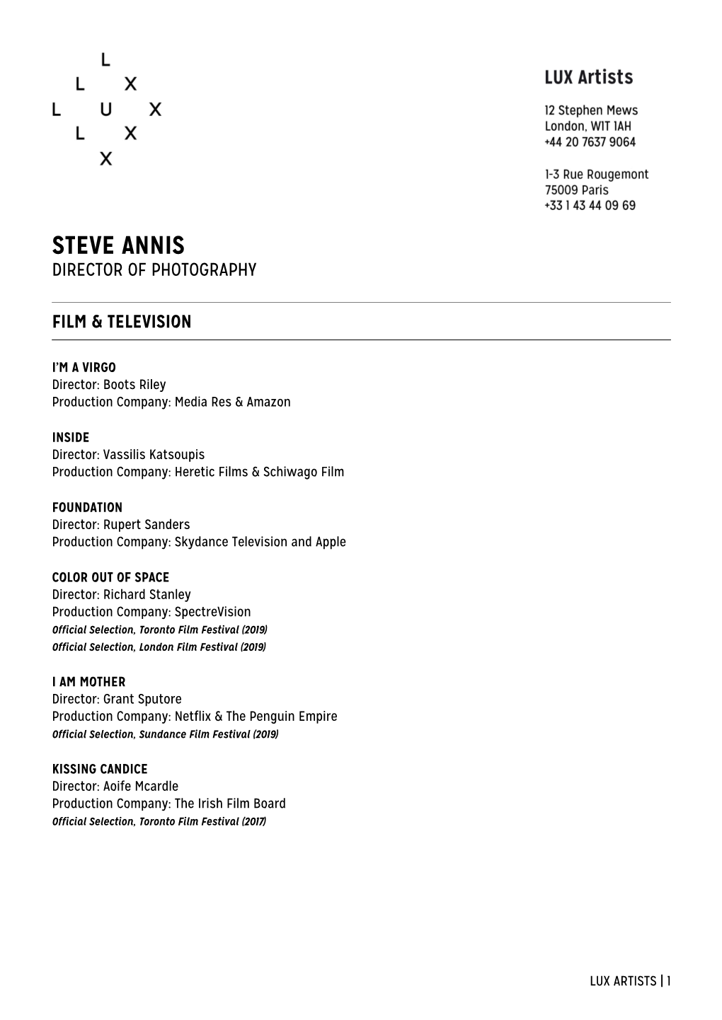 Steve Annis Director of Photography