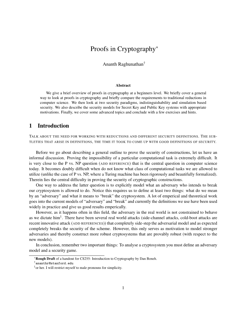 Proofs in Cryptography∗