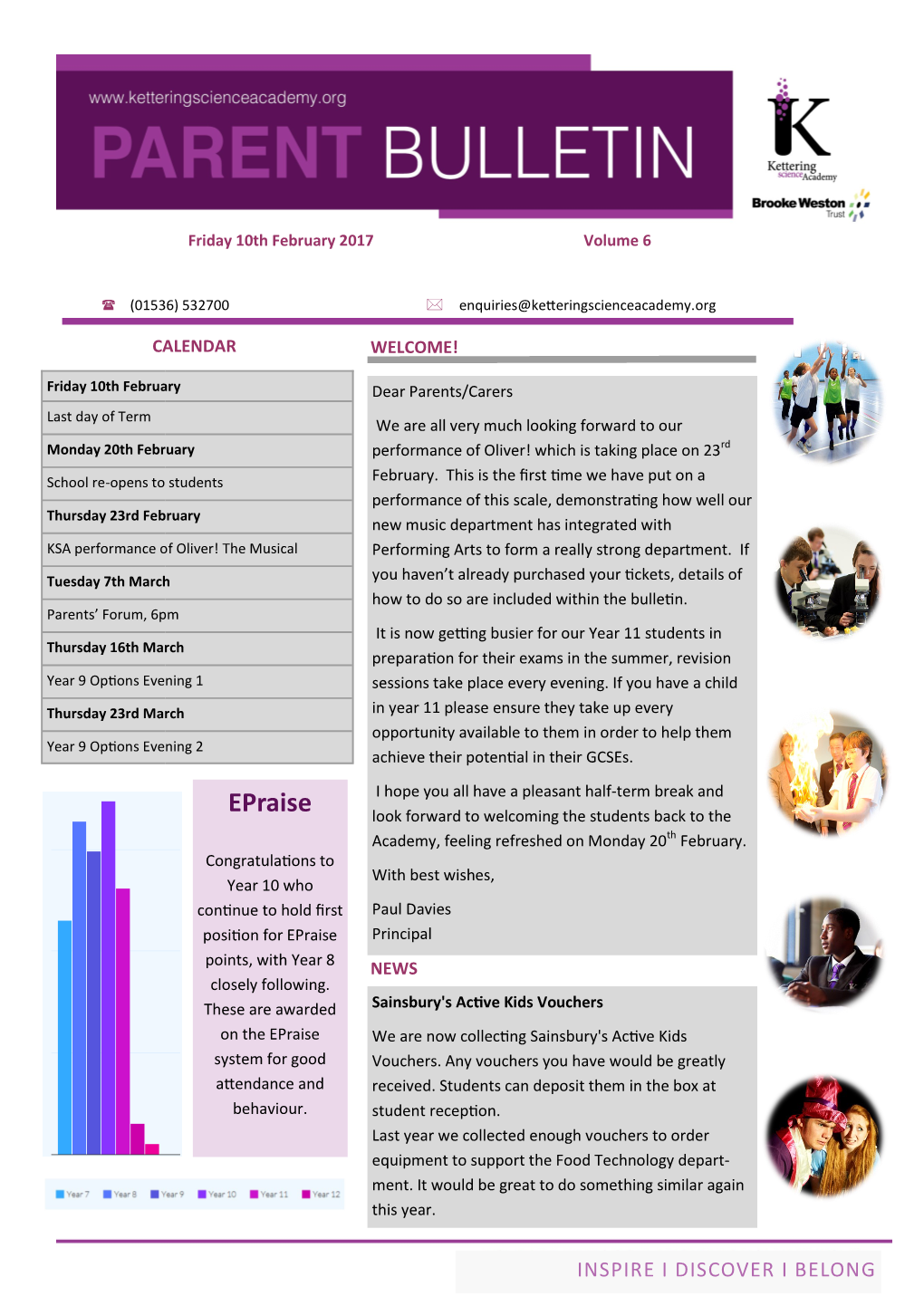 Epraise Look Forward to Welcoming the Students Back to the Academy, Feeling Refreshed on Monday 20Th February