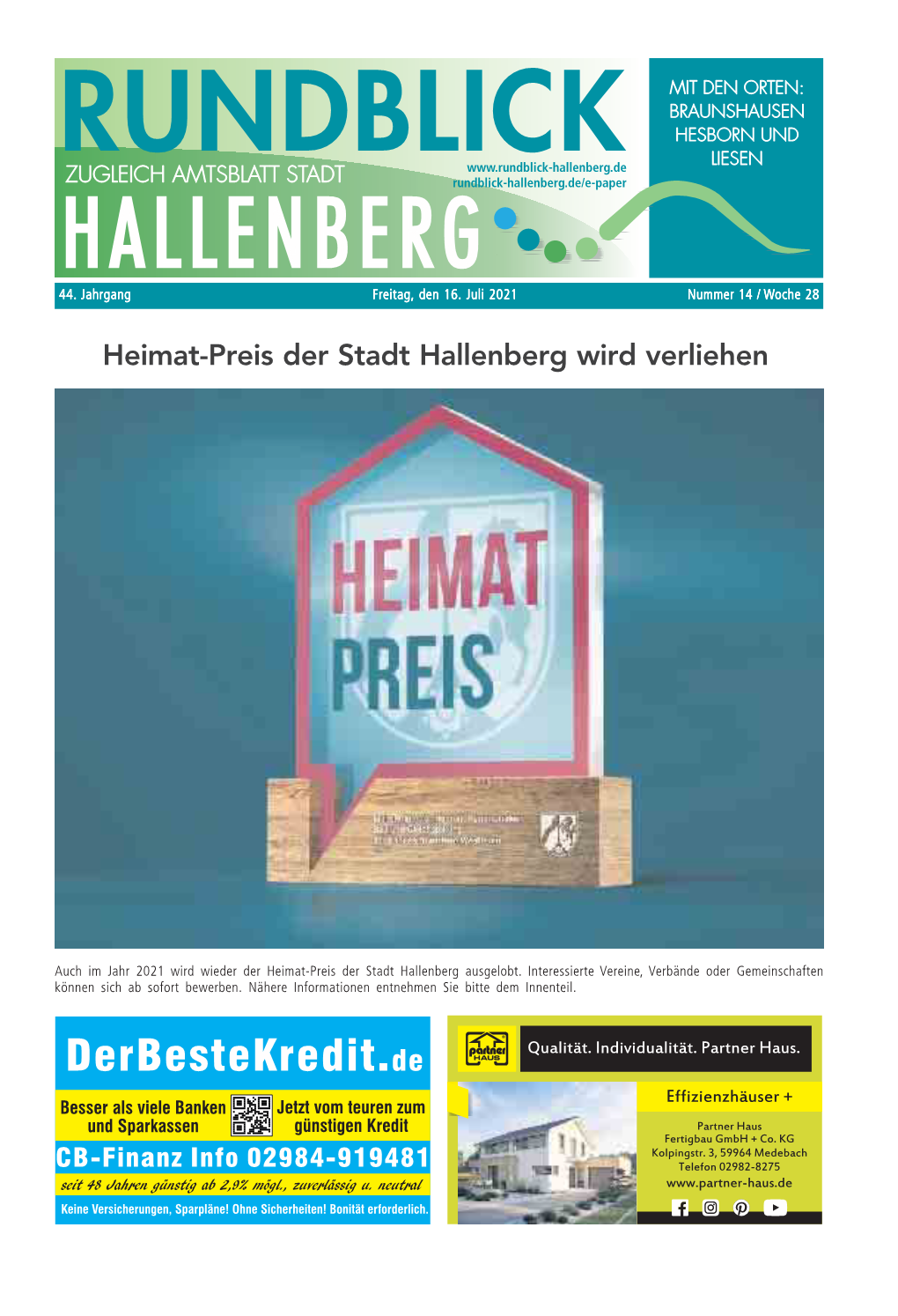 Heimat-Preis Der Stadt Hallenberg Wird Verliehen