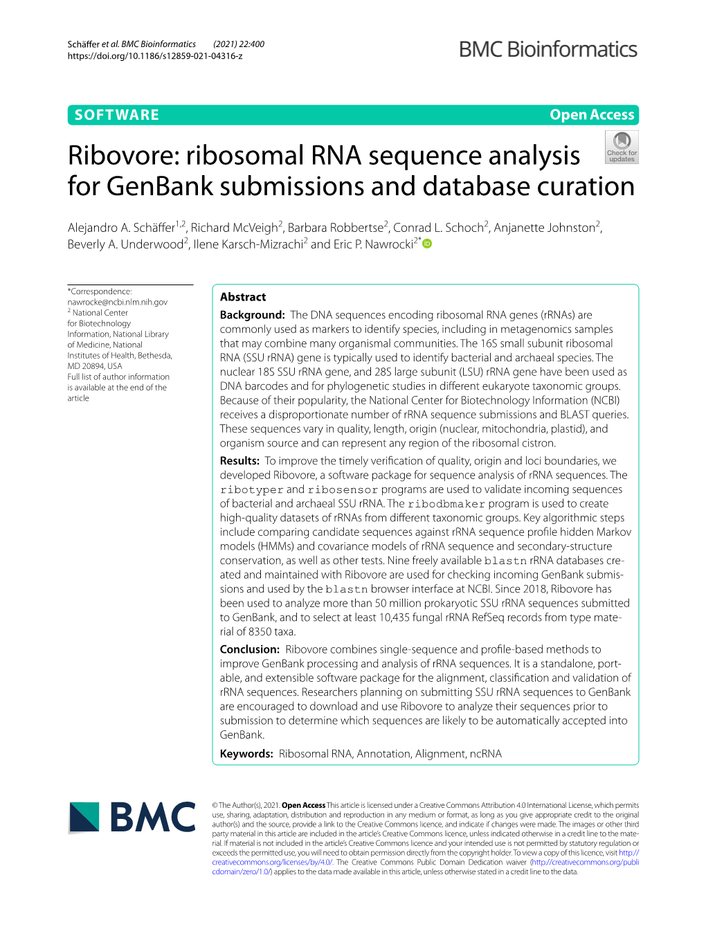 Ribovore: Ribosomal RNA Sequence Analysis for Genbank Submissions and Database Curation