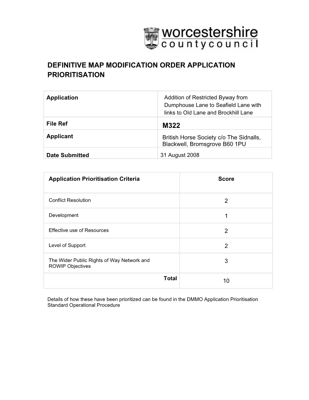 Definitive Map Modification Order Application Prioritisation