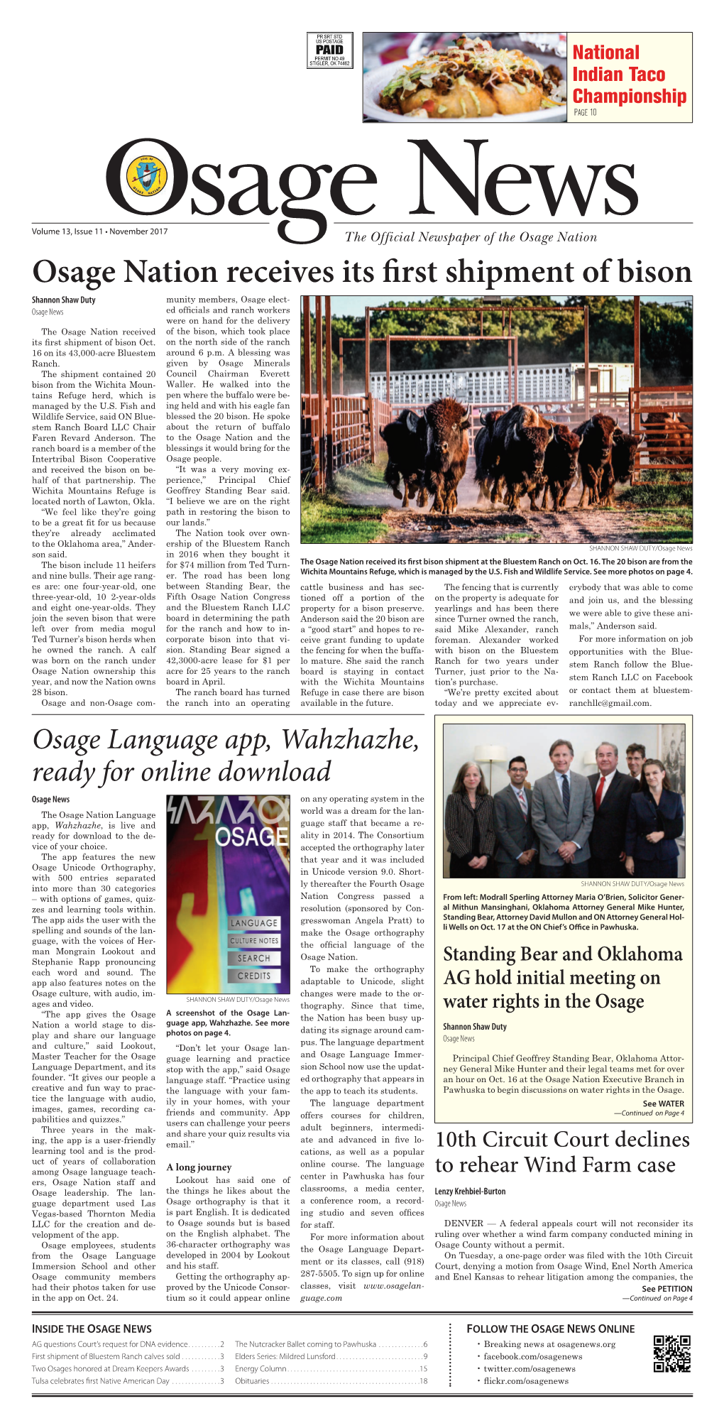 Osage News, Volume 13, Issue 11, November 2017