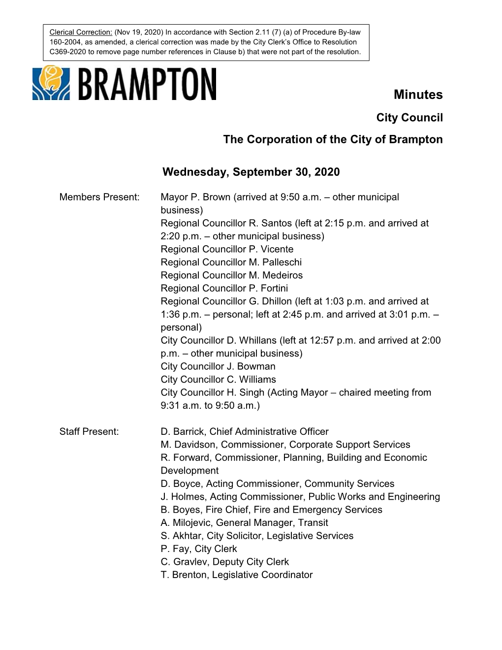 City Council Minutes for September 30, 2020
