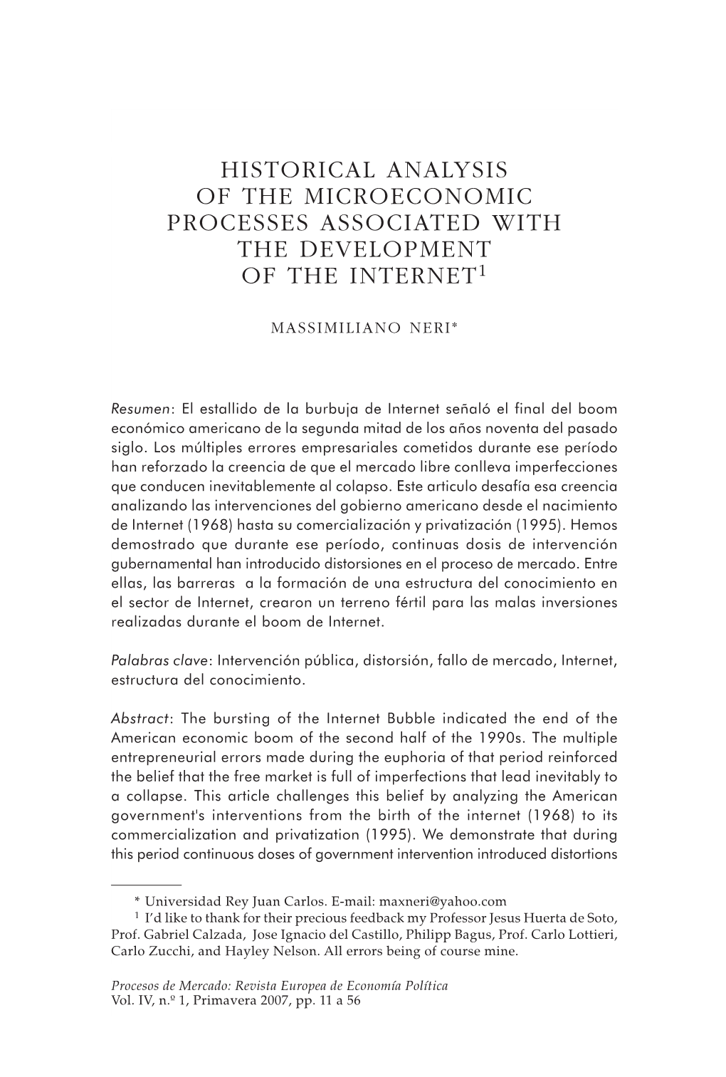 Historical Analysis of the Microeconomic Processes Associated with the Development of the Internet1