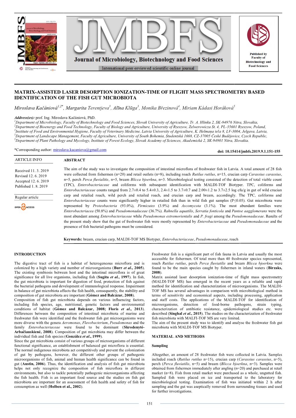 Matrix-Assisted Laser Desorption Ionization-Time of Flight Mass Spectrometry Based Identification of the Fish Gut Microbiota