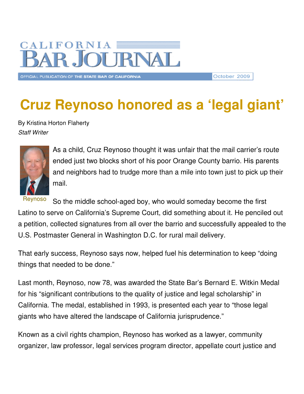 Cruz Reynoso Honored As a 'Legal Giant'