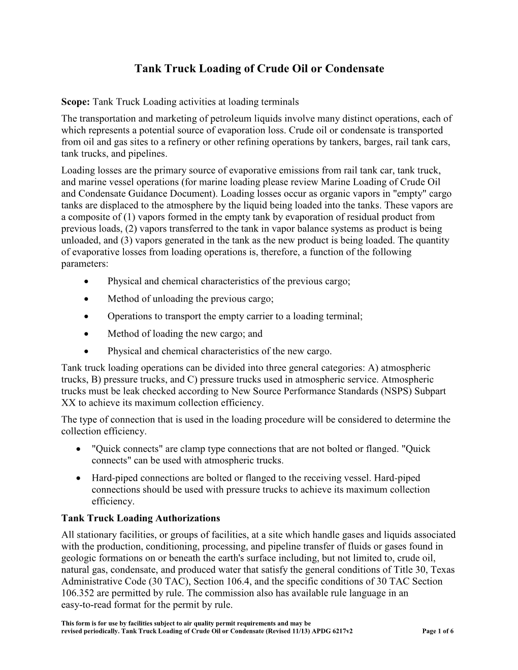 TCEQ-Tank Truck Loading of Crude Oil Or Condensate