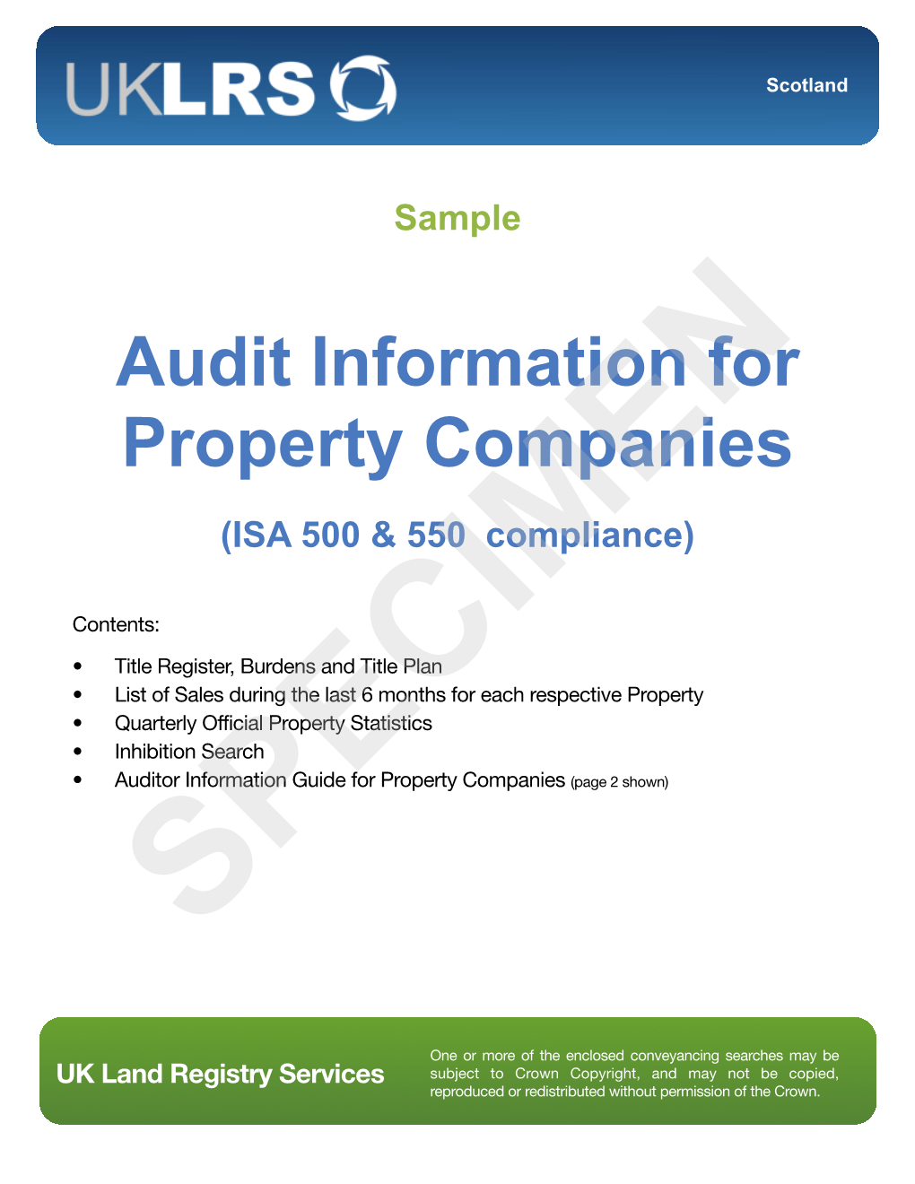 Audit Information for Property Companies (ISA 500 & 550 Compliance)