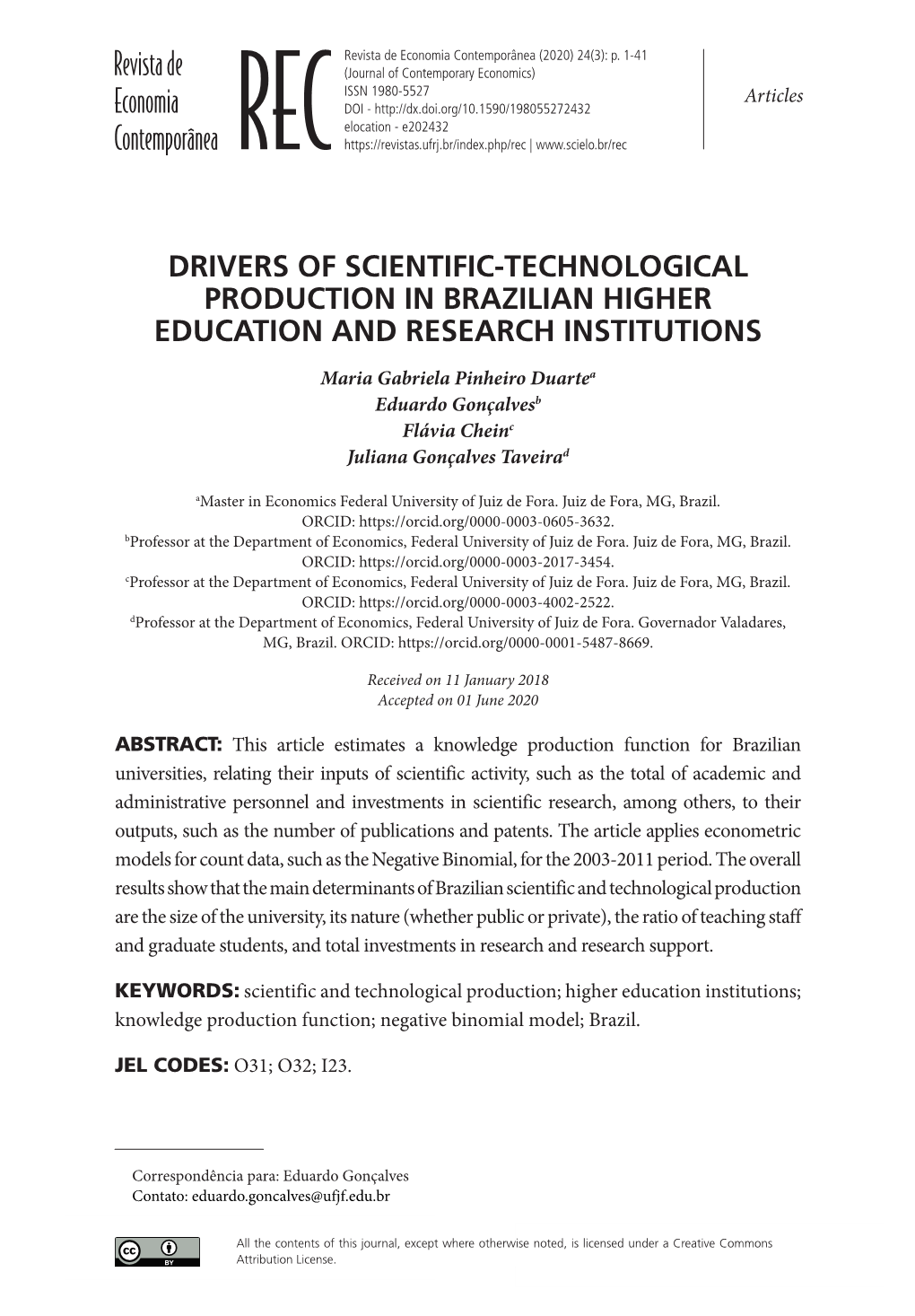 Drivers of Scientific-Technological Production in Brazilian Higher Education and Research Institutions