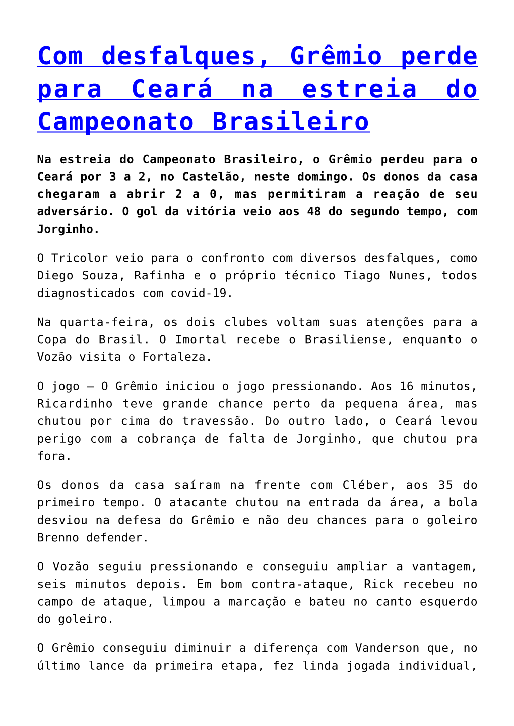 Santos Só Empata Com O Ceará E Vê G-6 Do Brasileirão Mais Distante