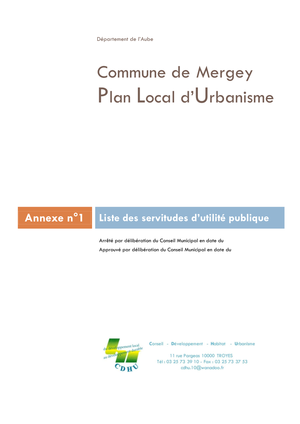 Commune De Mergey Plan Local D'urbanisme