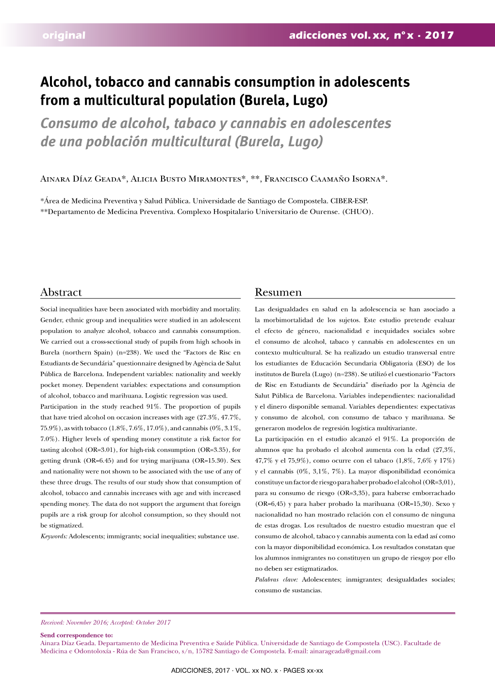 Alcohol, Tobacco and Cannabis Consumption in Adolescents