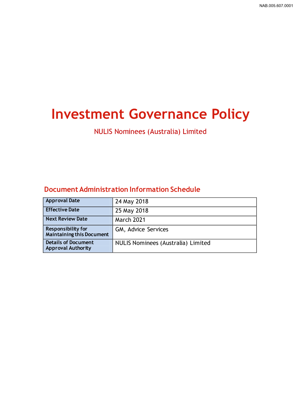 2018 05 24 NULIS Investment Governance Policy