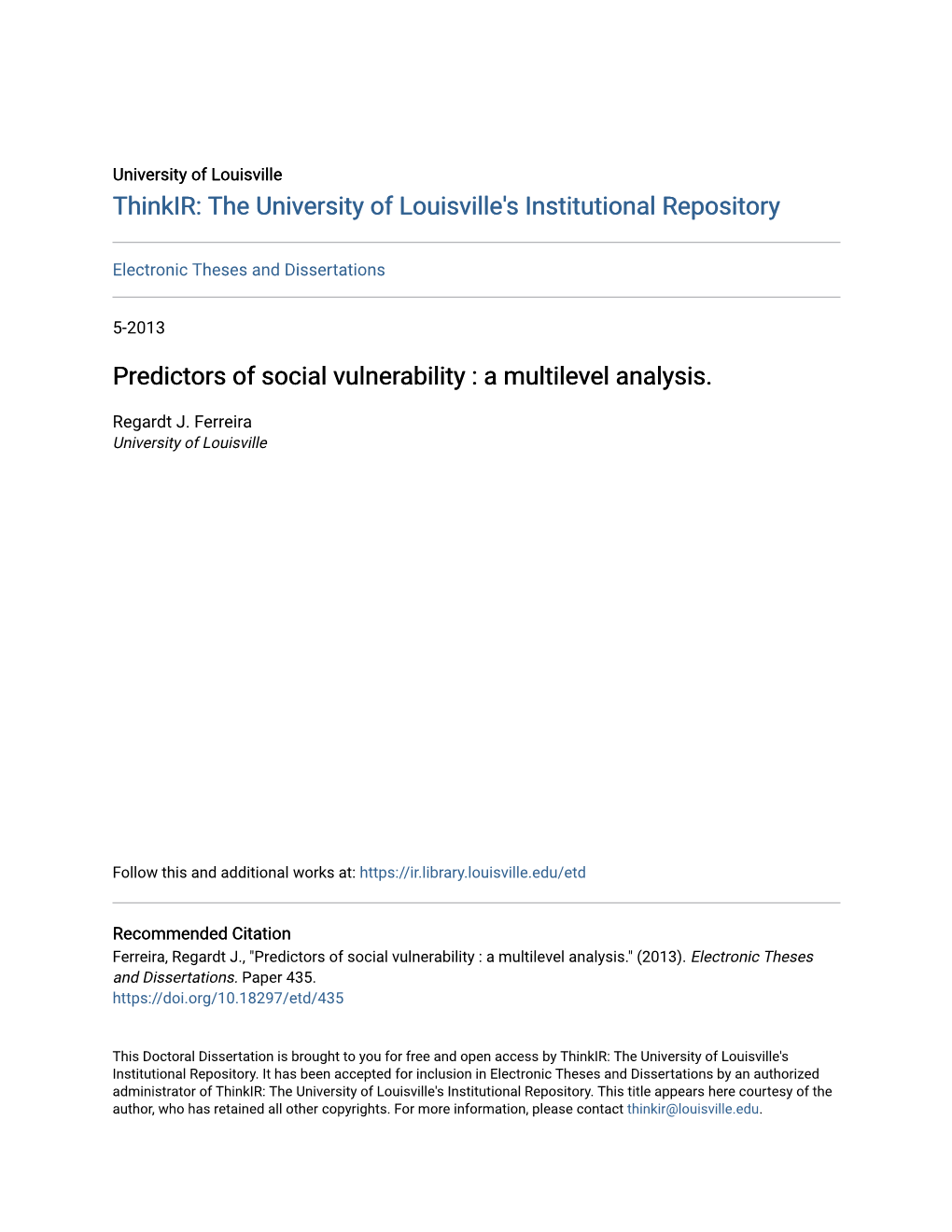 Predictors of Social Vulnerability : a Multilevel Analysis