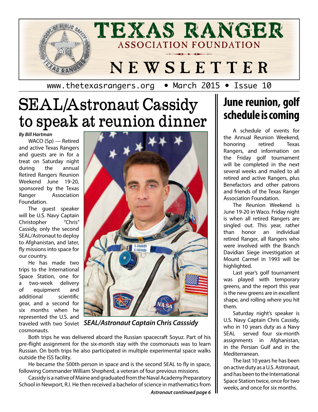 SEAL/Astronaut Cassidy to Speak at Reunion Dinner