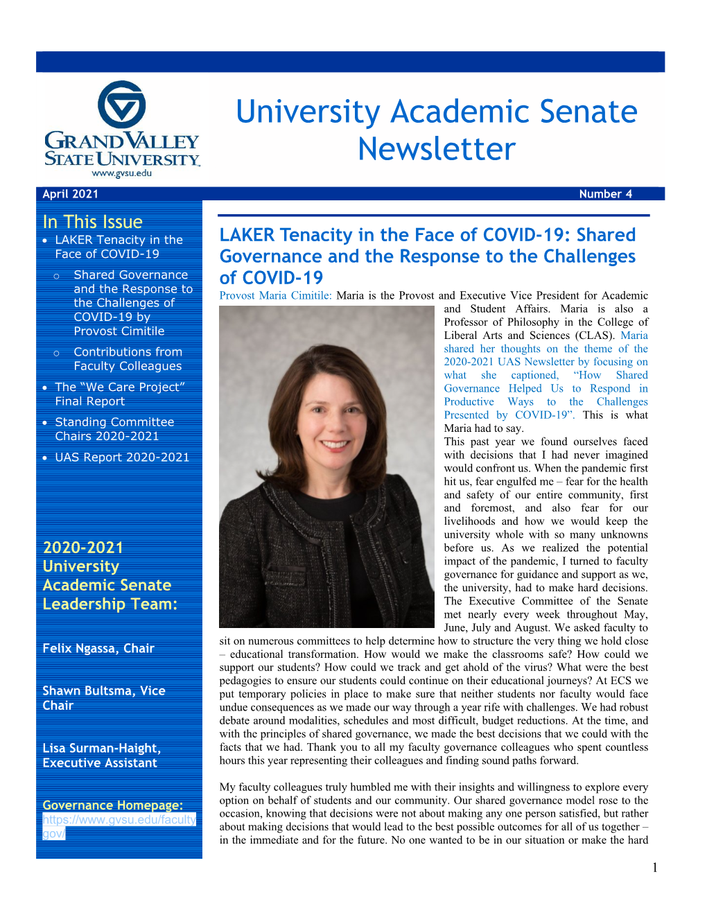 University Academic Senate Newsletter