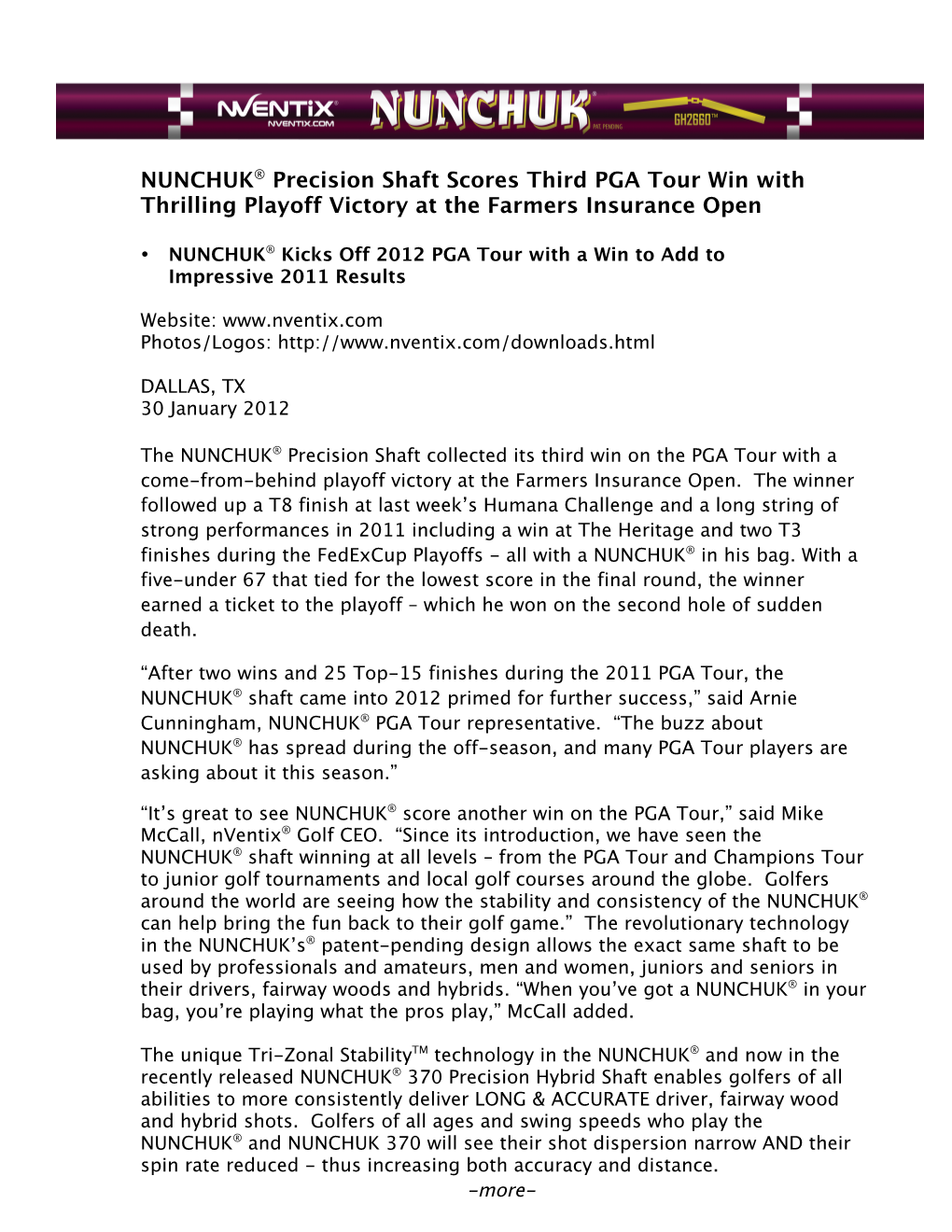 NUNCHUK® Precision Shaft Scores Third PGA Tour Win with Thrilling Playoff Victory at the Farmers Insurance Open