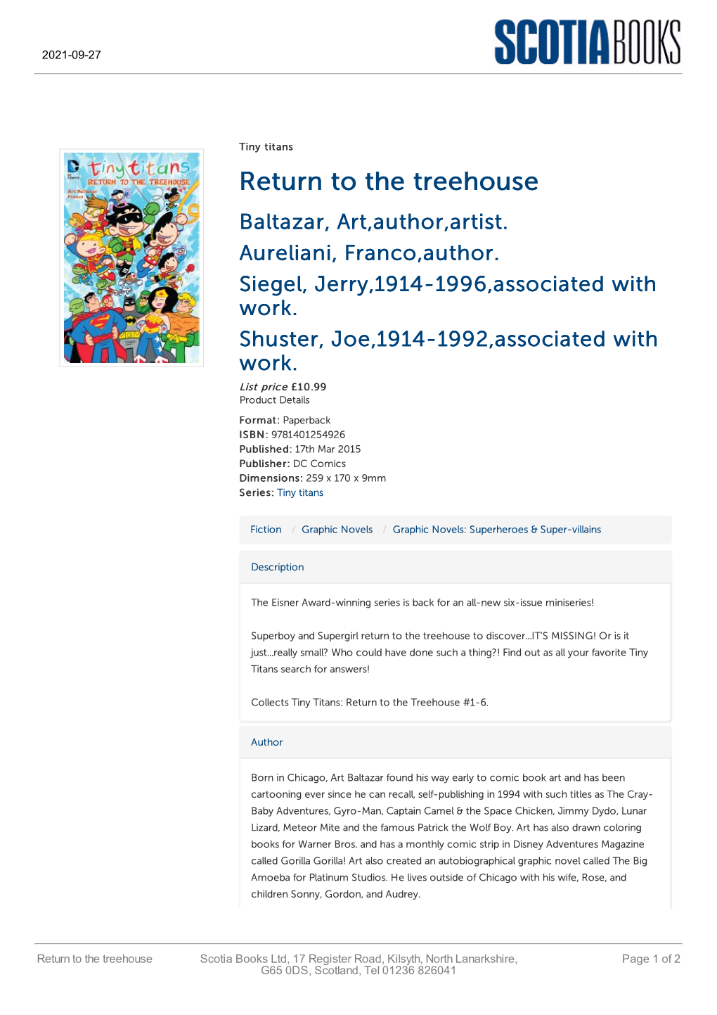 Return to the Treehouse Baltazar, Art,Author,Artist