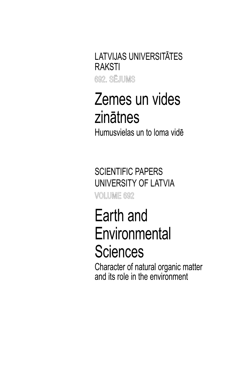 Zemes Un Vides Zinātnes Earth and Environmental Sciences