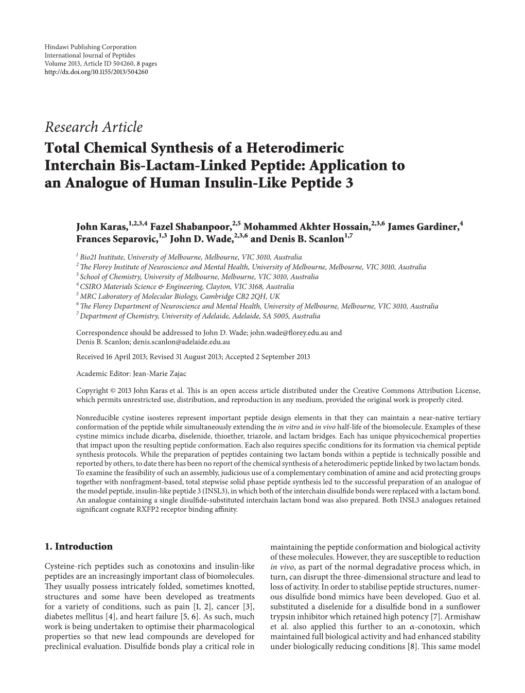 Total Chemical Synthesis of a Heterodimeric Interchain Bis-Lactam-Linked Peptide: Application to an Analogue of Human Insulin-Like Peptide 3