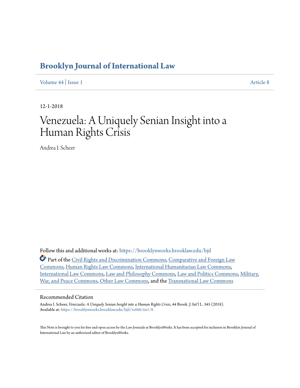 Venezuela: a Uniquely Senian Insight Into a Human Rights Crisis Andrea I