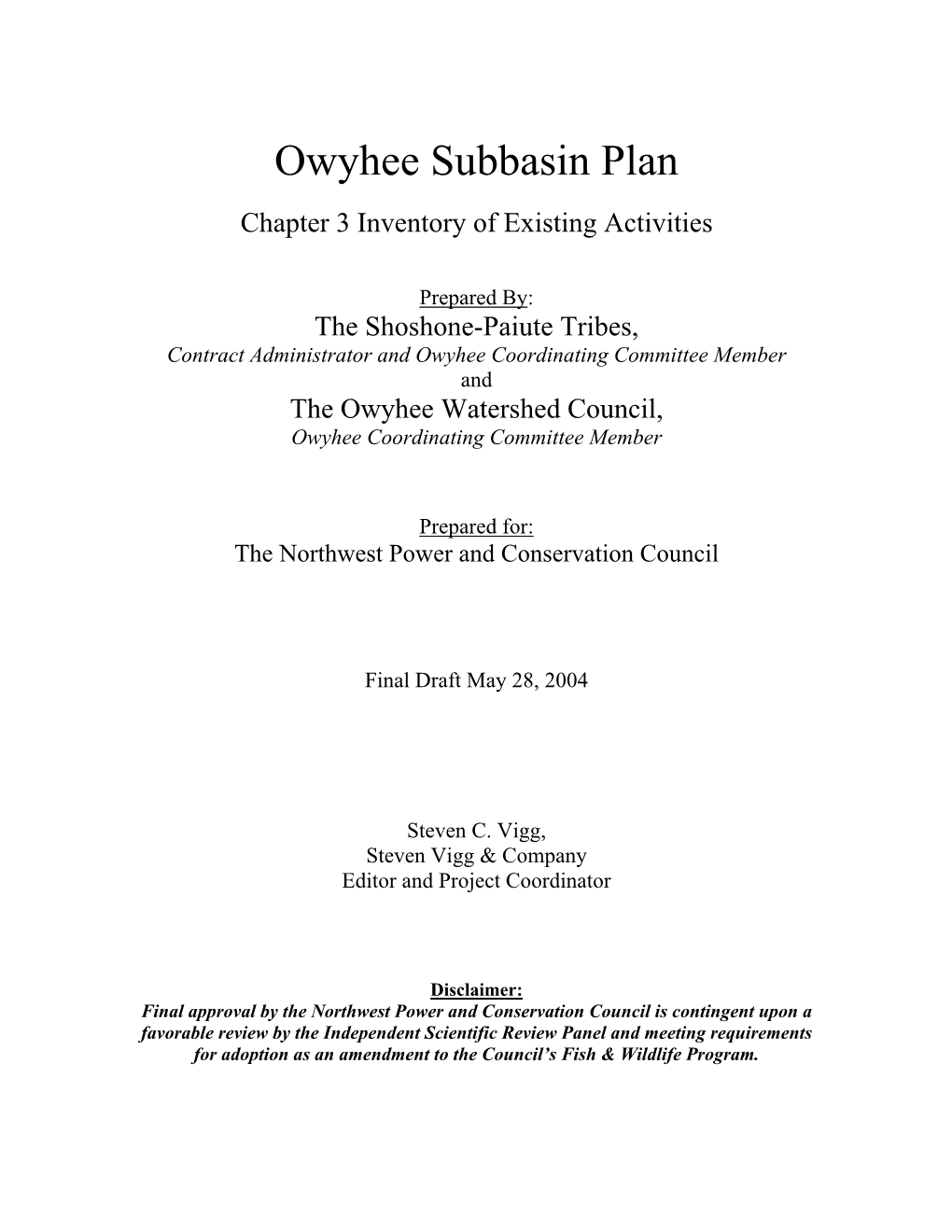 Owyhee Subbasin Plan