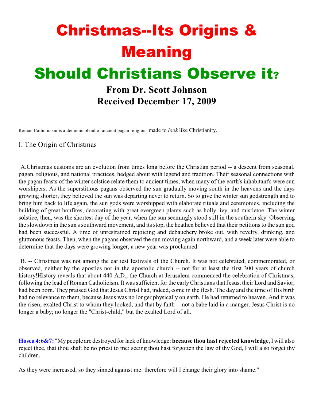 Christmas--Its Origins & Meaning