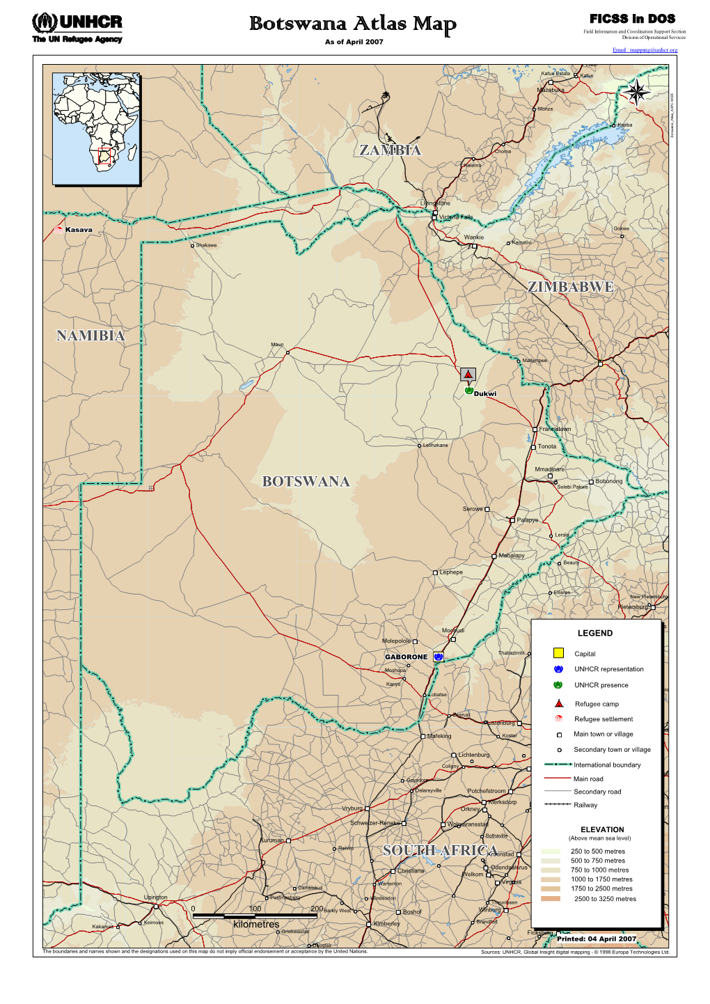 Botswana Atlas Map Field Information and Coordination Support Section Division of Operational Services As of April 2007 Email : Mapping@Unhcr.Org