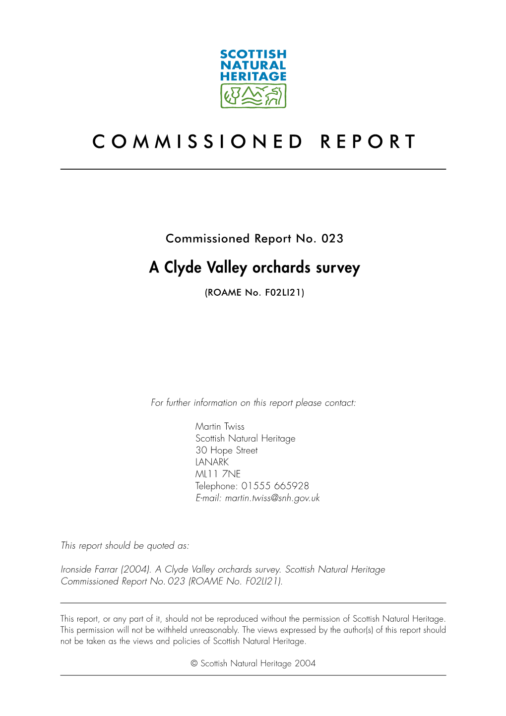 SNH Commissioned Report 23: a Clyde Valley Orchards Survey