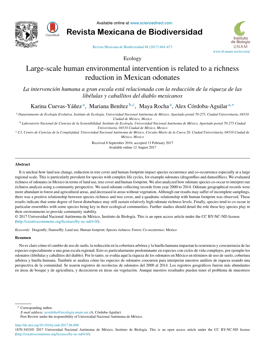 Large-Scale Human Environmental Intervention Is Related to a Richness Reduction in Mexican Odonates