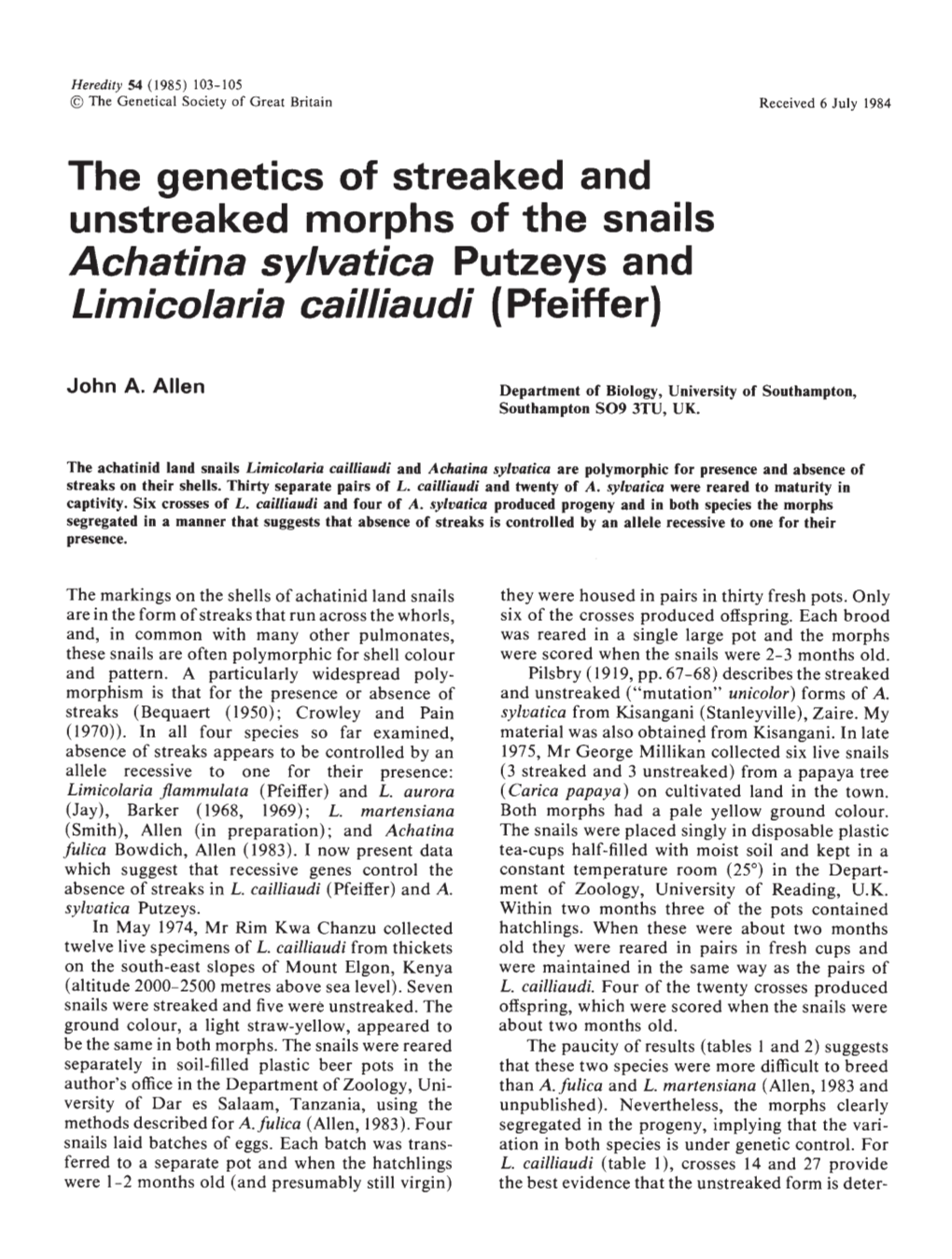 The Genetics of Streaked and Unstreaked Morphs of The